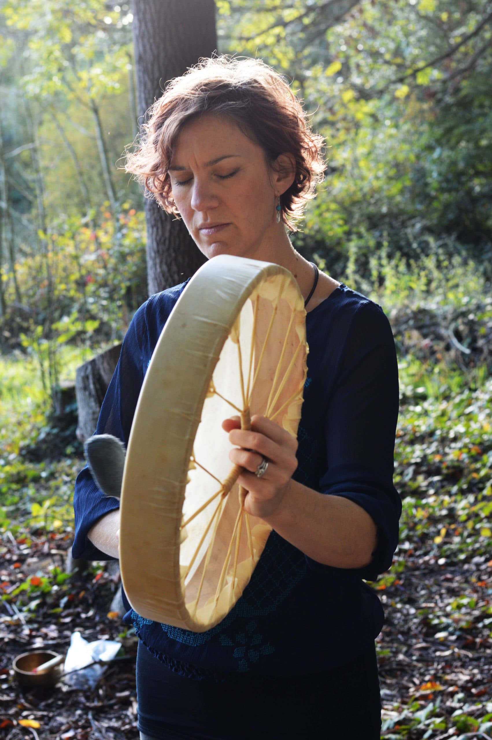 Shamanic drum healing in session